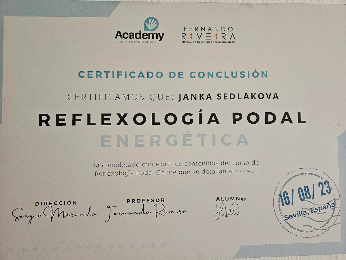 Janka Sedlakova massage certificate - Energetica